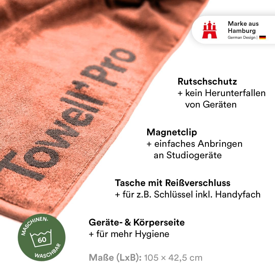 Stryve Gym Towell+Pro Sweet Peach (105 x 42,5cm), Sporthandtuch mit Magnetclip & antirutsch, Peach