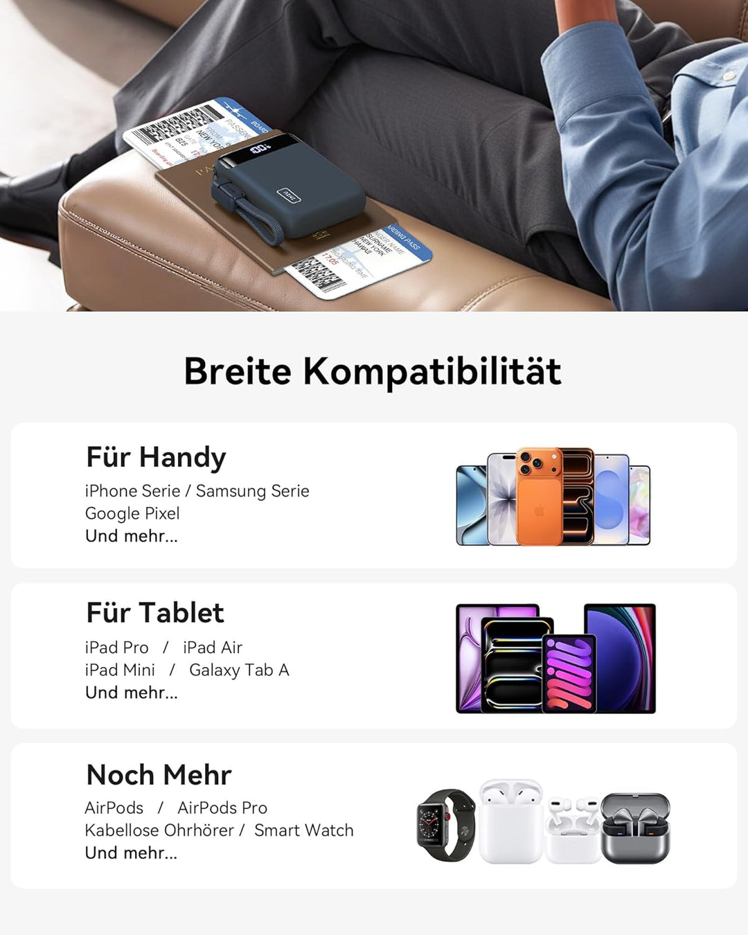 INIU Power Bank, Ultra Klein 20000mAh 22.5W Schnellladefunktion Power Bank, USB-C In&Out Externe Han