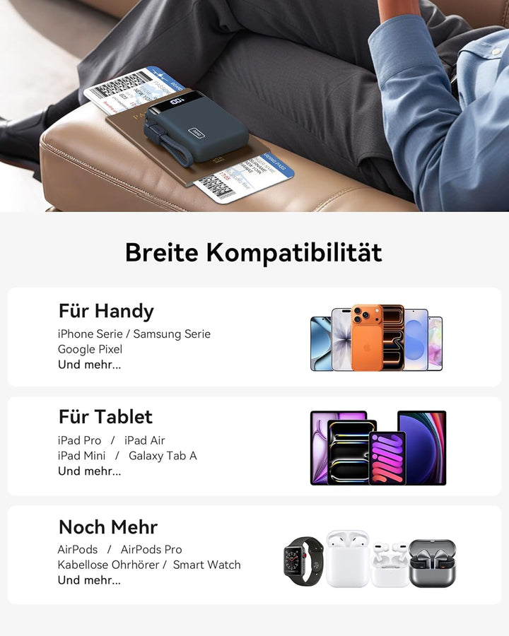 INIU Power Bank, Ultra Klein 20000mAh 22.5W Schnellladefunktion Power Bank, USB-C In&Out Externe Han
