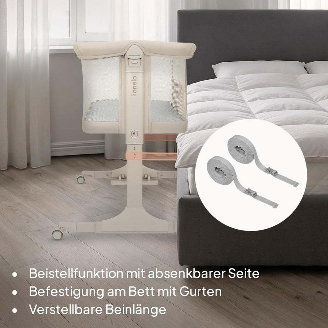 Lionelo Pari Beistellbett 3in1, 6-Fach höhenverstellbar mit Neigungsverstellung für Boxspringbett, a