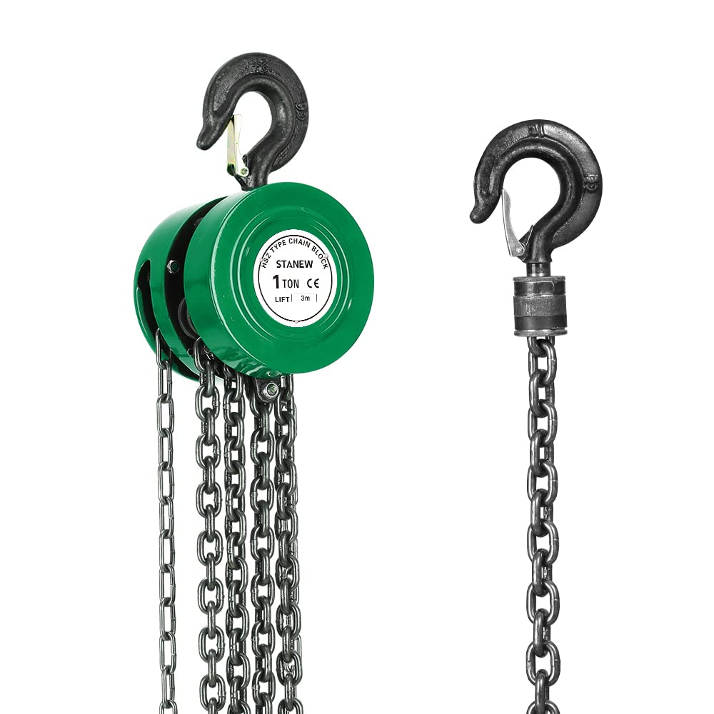 Kettenzug mit robustem Haken, Stanew, 3m Kette, Grün, doppelte Ladekette, Kette G80, Hebehaken mit S