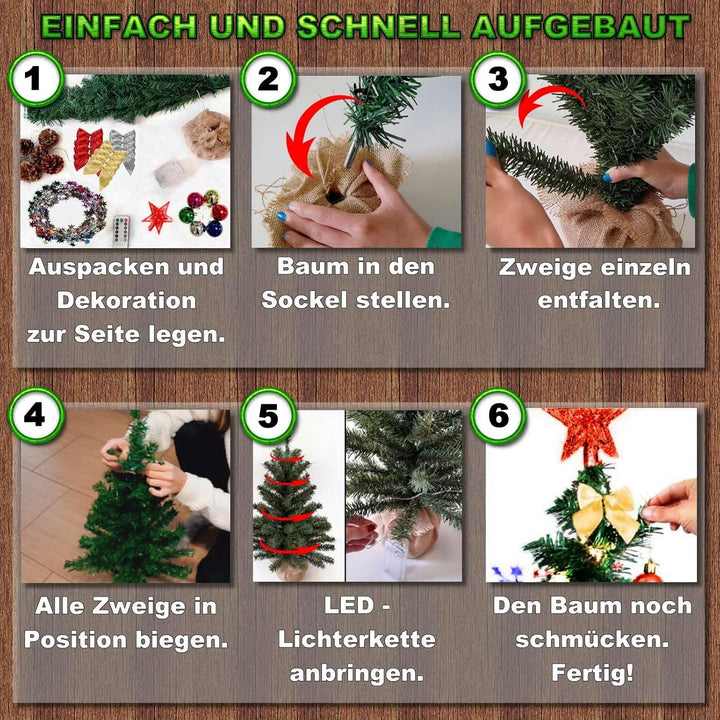 Weihnachtsbaum künstlich (WBD) 90 cm grün mit Weihnachtsdeko bunt und Led Lichterkette mit Batterieb
