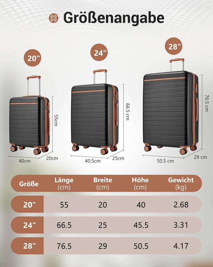 KONO Hartschalenkoffer 66.5x45.5x25cm, 61L Mittelgross Koffer für Business und Kurzreise für Paare,