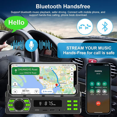 Podofomit Autoradio 1 DIN Stereo mit Handyhalterung Bluetooth 5.1 Freisprecheinrichtung, 12V Autorad