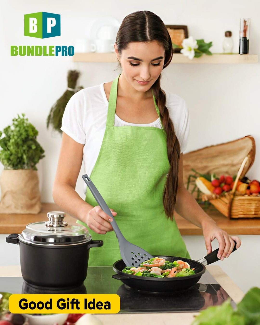 Packung von 4 Silikon Kochgeräte Set, Non-Stick-Festspalten und hitzebeständige Schlitzlöffel mit Rü