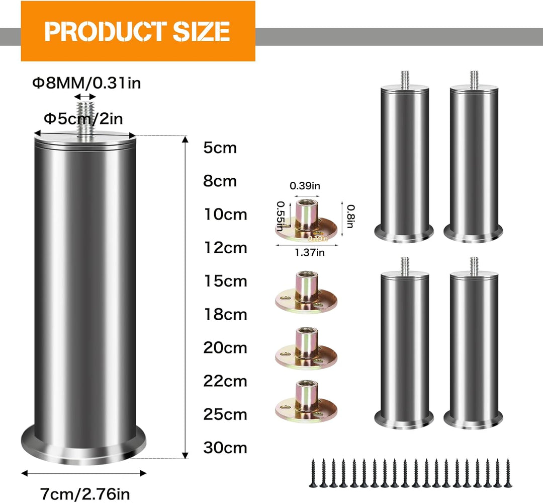 RHUAFET 4 Stück Möbelfüsse Edelstahl Möbelbeine Metall Verstellbar Tischbeine Höhenverstellbar Runde