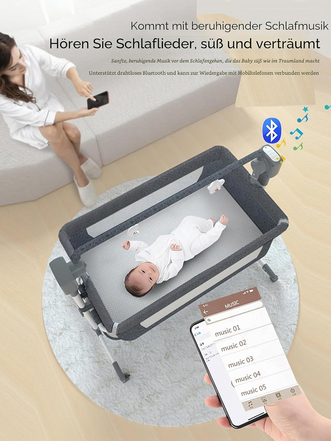Beistellbett Baby, Convertible Grosser Raum Babybett für Co-Sleeping, Baby Beistellbett Boxspringbet