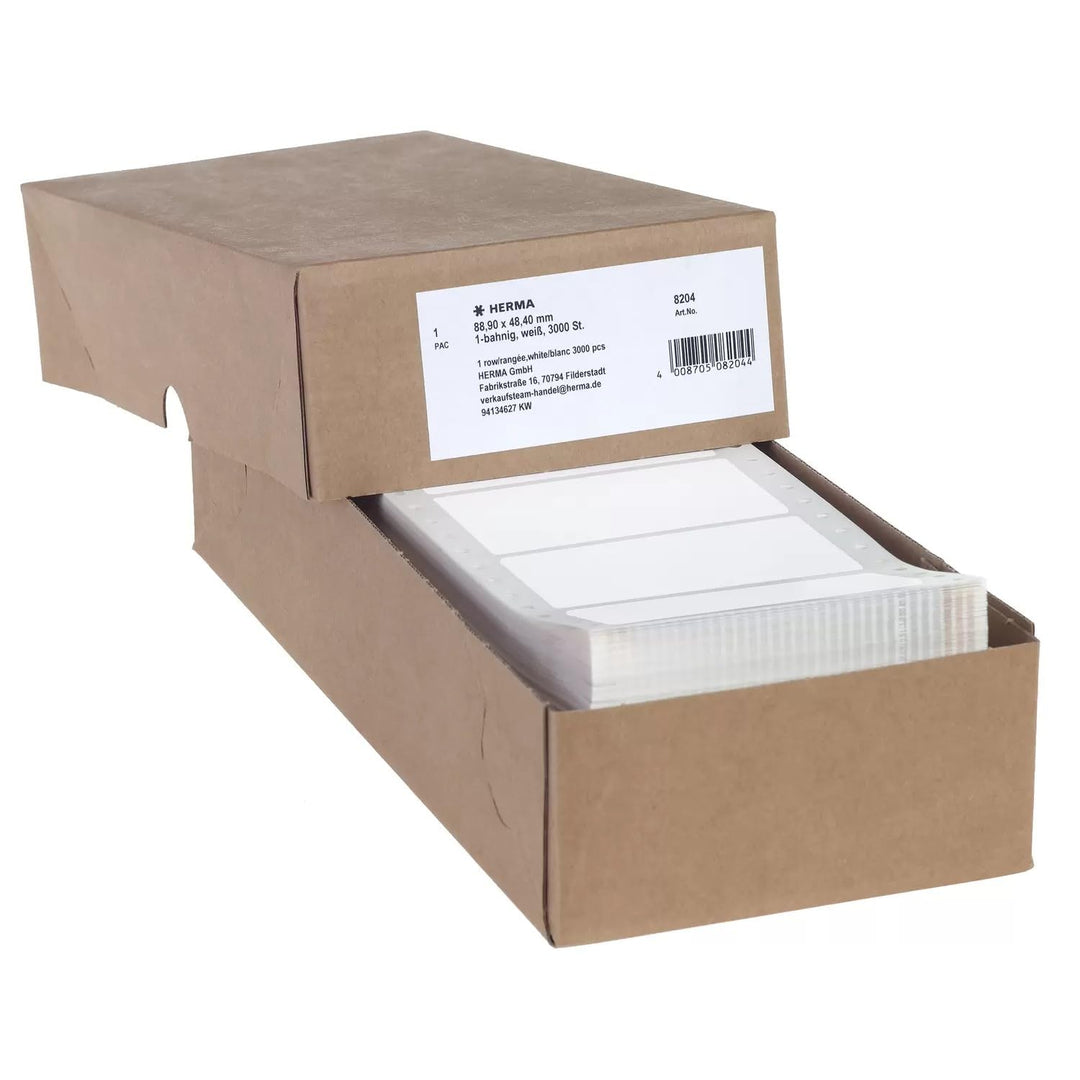 HERMA 8204 Computeretiketten endlos, 88,9 x 48,4 mm, 1-bahnig, 3000 Aufkleber, selbstklebend, Endlos