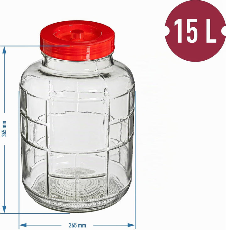 lilawelt24 15L Gärballon| Gärbehälter Weinballon Glasballon+Gäraufsatz für Wein Bier Maische|Vorrats