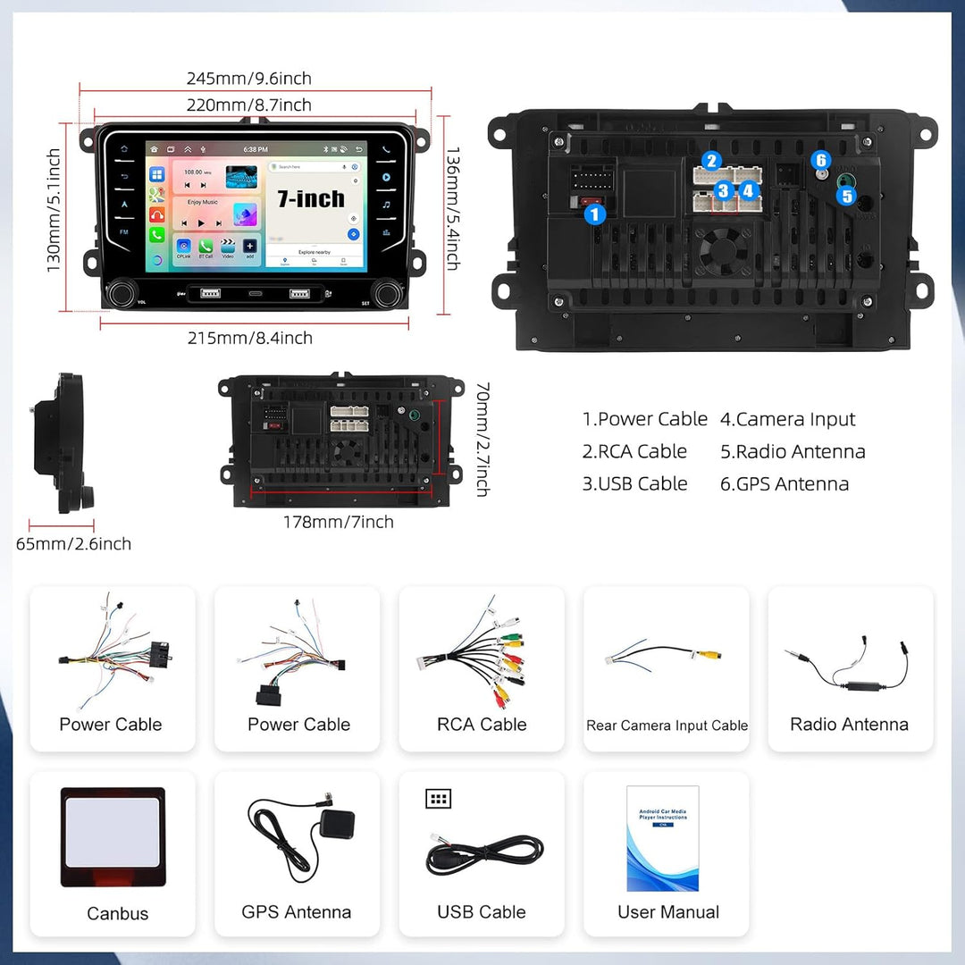 SIXWIN 8-Core 4+64G Android 15 Autoradio für VW Golf 5 6 Touran Polo mit Carplay/Android Auto/DSP, 7