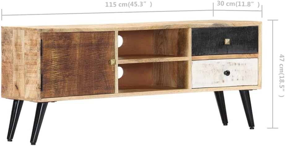 vidaXL Mangoholz Massiv TV Schrank mit 2 Schubladen TV Möbel Lowboard Fernsehtisch Fernsehschrank Hi