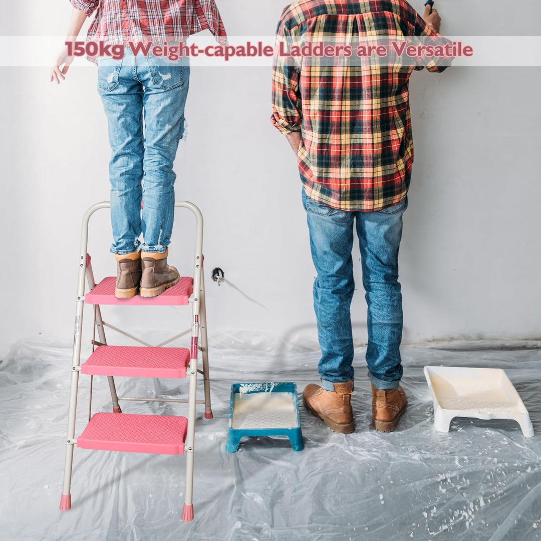 BONTEC Trittleiter 3 Stufen Klappbar, 272kg/600lbs Kapazität mit Breiten Anti-Rutsch-Pedalen, Faltba