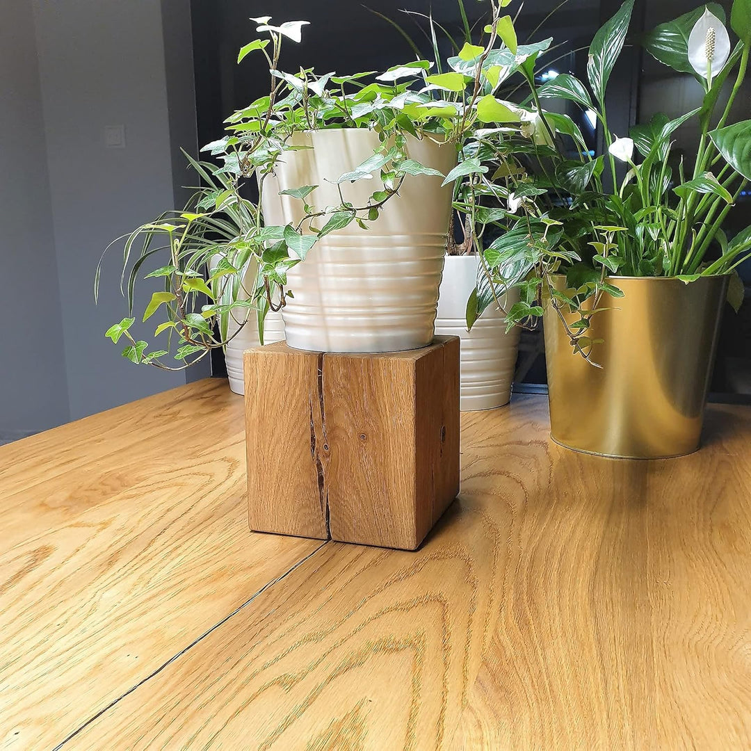 ms factory Holzblock Eiche Massiv - Handgefertigter Holzklotz - Rustikale Holzsäule - Beistelltisch