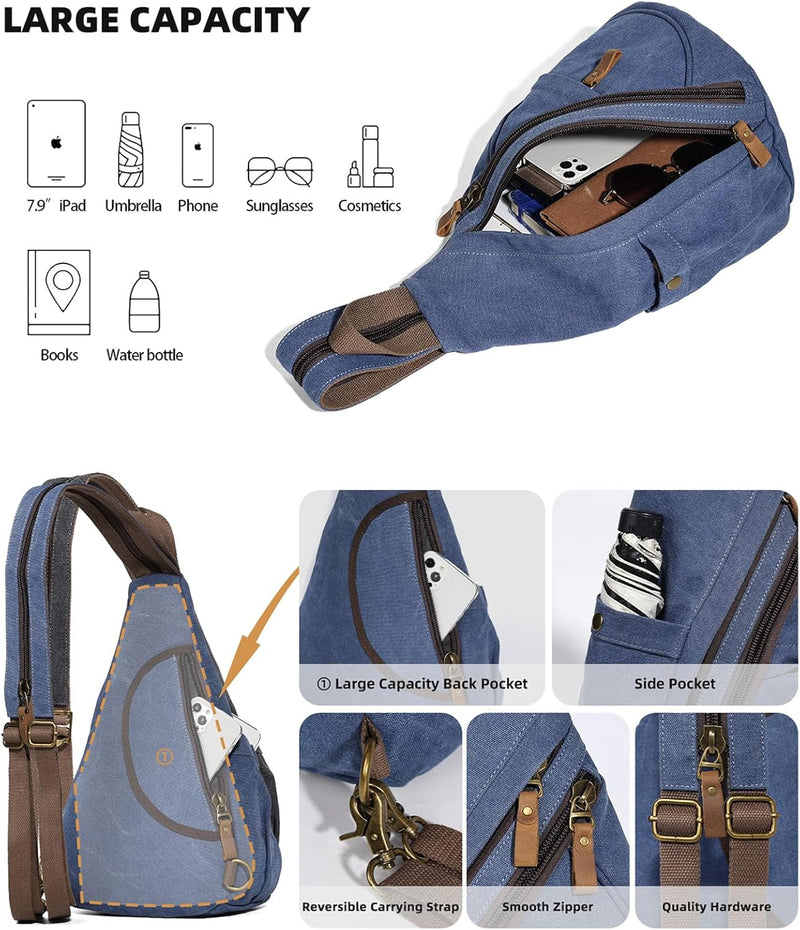 KL928 Canvas Sling Bag Rucksack Damen und Herren – Schulterrucksack Umhängetasche Crossbag Verstellb