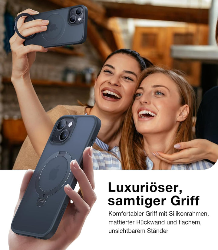 TORRAS Ostand Q3 Spin für iPhone 15 Hülle (360° Magnetischer Unsichtbarer Ständer) Zertifizierte Mil