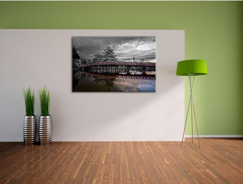 Pixxprint asiatischer Tempel an See als Leinwandbild/Grösse: 100x70 cm/Wandbild/Kunstdruck/fertig be