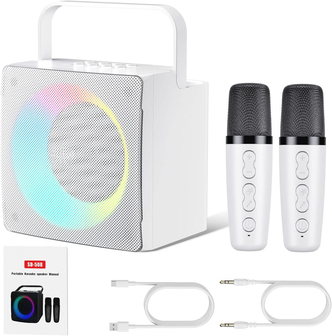 GJCrafts Karaoke Machine mit LED-Licht, Bluetooth Karaoke Lautsprecher mit 2 Drahtlosen Mikrofonen,