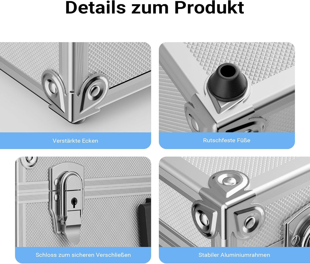 Wiltec Alu Universalkoffer 46x33x15,2 cm, Alubox abschliessbar für Aufbewahrung und Transport von We