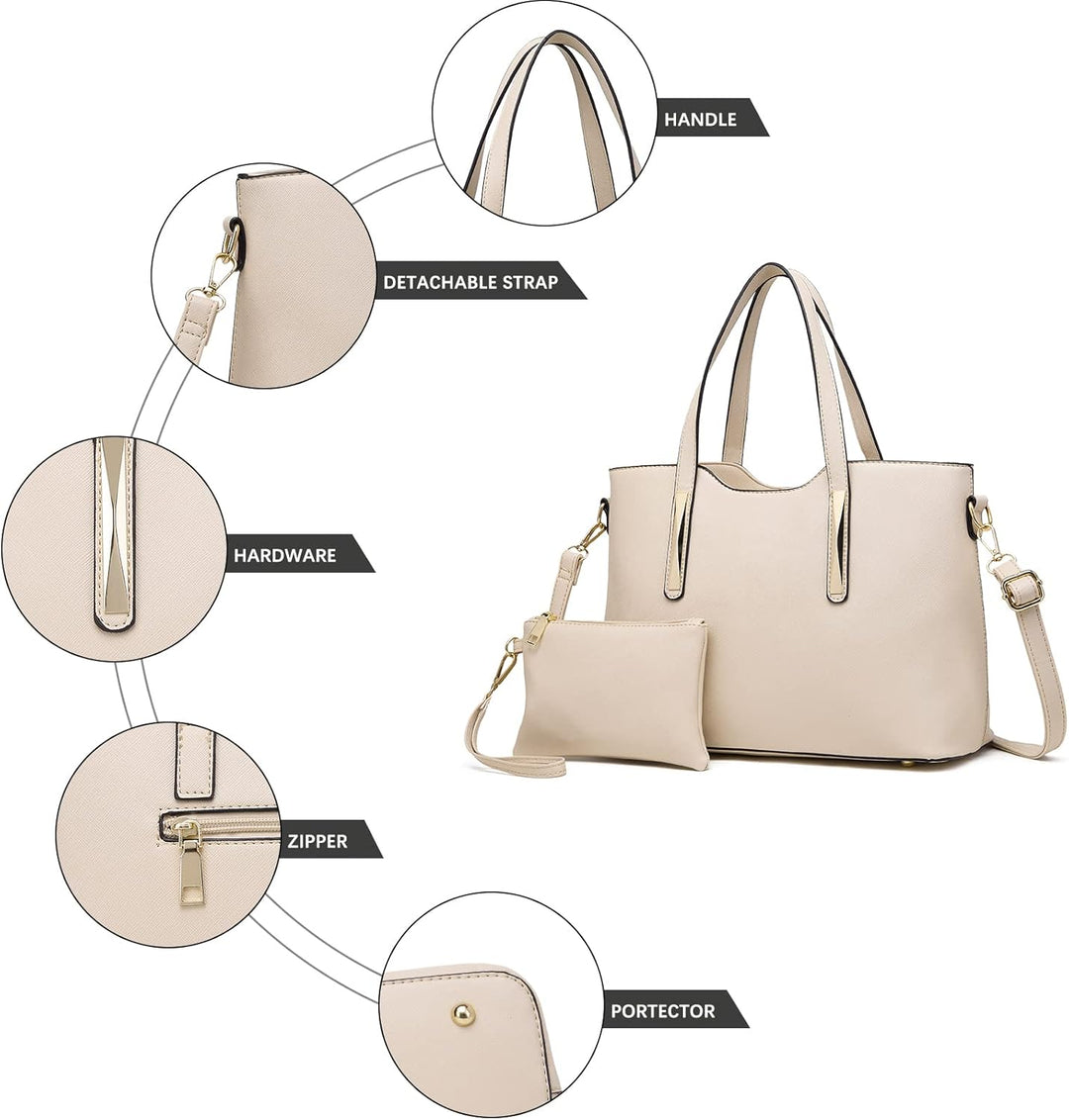 Miss Lulu Henkeltasche Damen Tasche 2 tIg. Shopper Reise Schultertasche,Beige, Beige