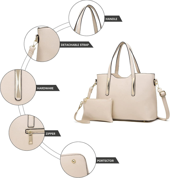 Miss Lulu Henkeltasche Damen Tasche 2 tIg. Shopper Reise Schultertasche,Beige, Beige