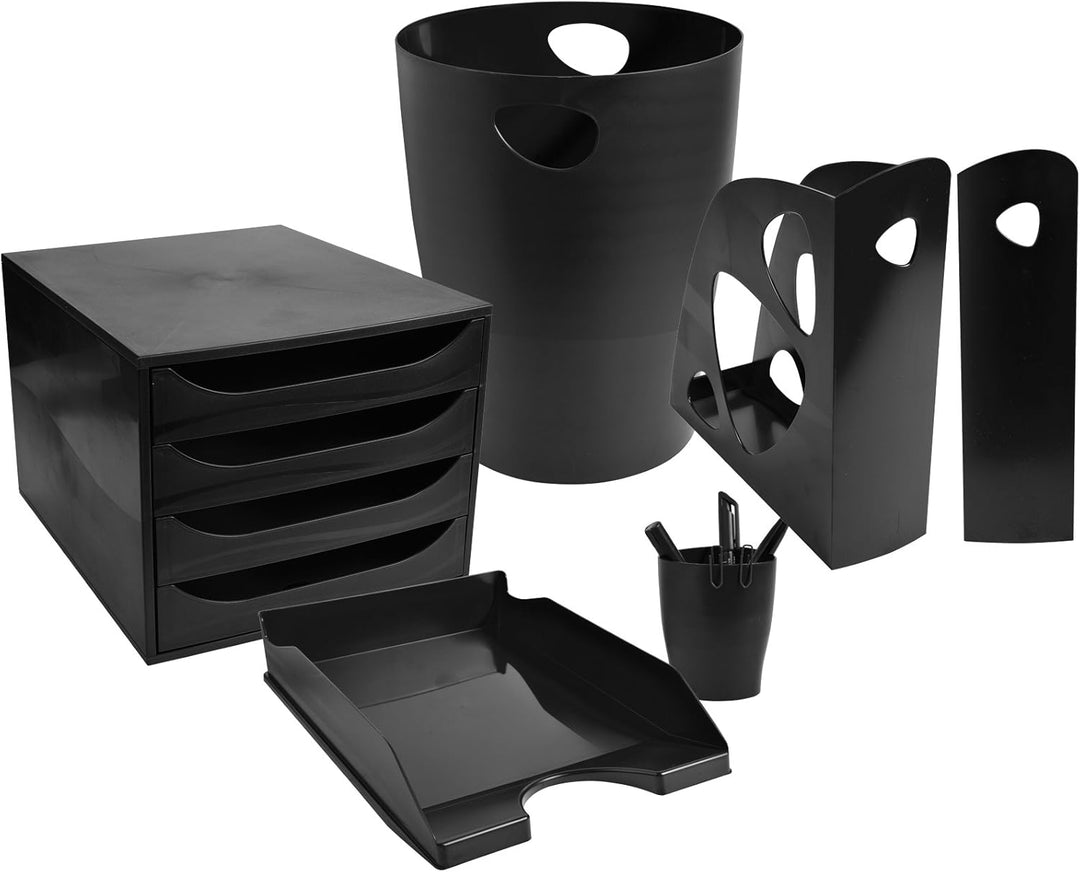 Exacompta 228014D Ablagebox Ecoblack mit 4 Schubladen für DIN A4+ Dokumente. Ecobox mit hoher Kapazi