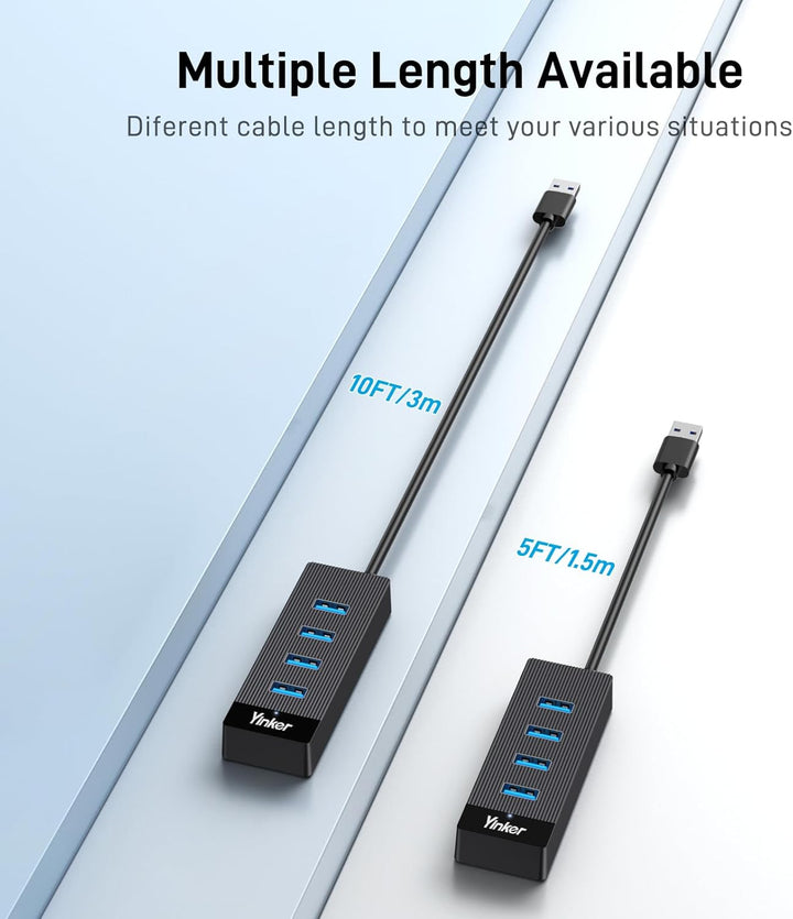 3m USB 3.0 Hub 4 Port 5Gbps Geschwindigkeit & 5V USB-C Stromversorgung – USB Hub Splitter für Büro,