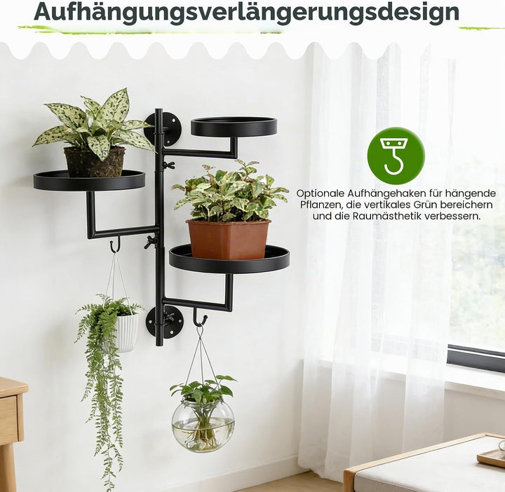 3-stöckig Drehbares Fenster-Pflanzenregal, Platzsparender Metall Blumenständer mit 180° Rotation, Wa