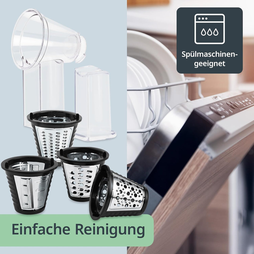 ADE Küchenreibe elektrisch, Gemüseschneider, Parmesanreibe, Gemüsereibe, Käsereibe, Gemüsehobel Karo