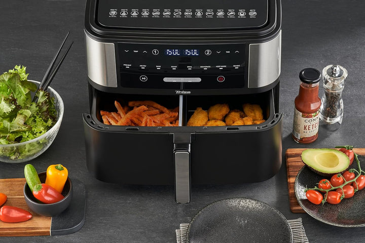 Trisa Crunchy Fry Pro Dual Heissluftfritteuse 10L mit Doppelkammer & SYNC FINISH, Airfryer mit herau