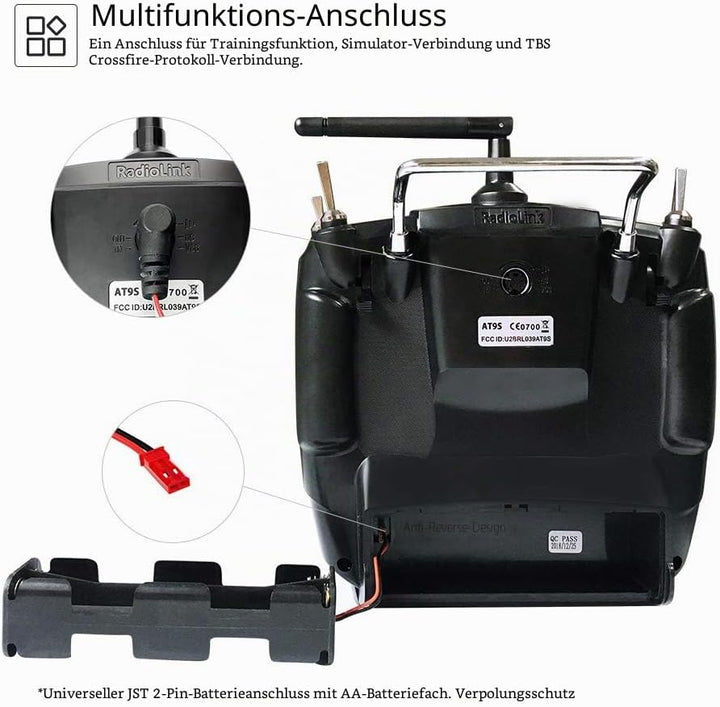 Radiolink AT9S Pro RC Fernsteuerung mit Empfänger, 10/12 Kanäle mit Empfänger-R9DS 2.4 GHz Fernbedie