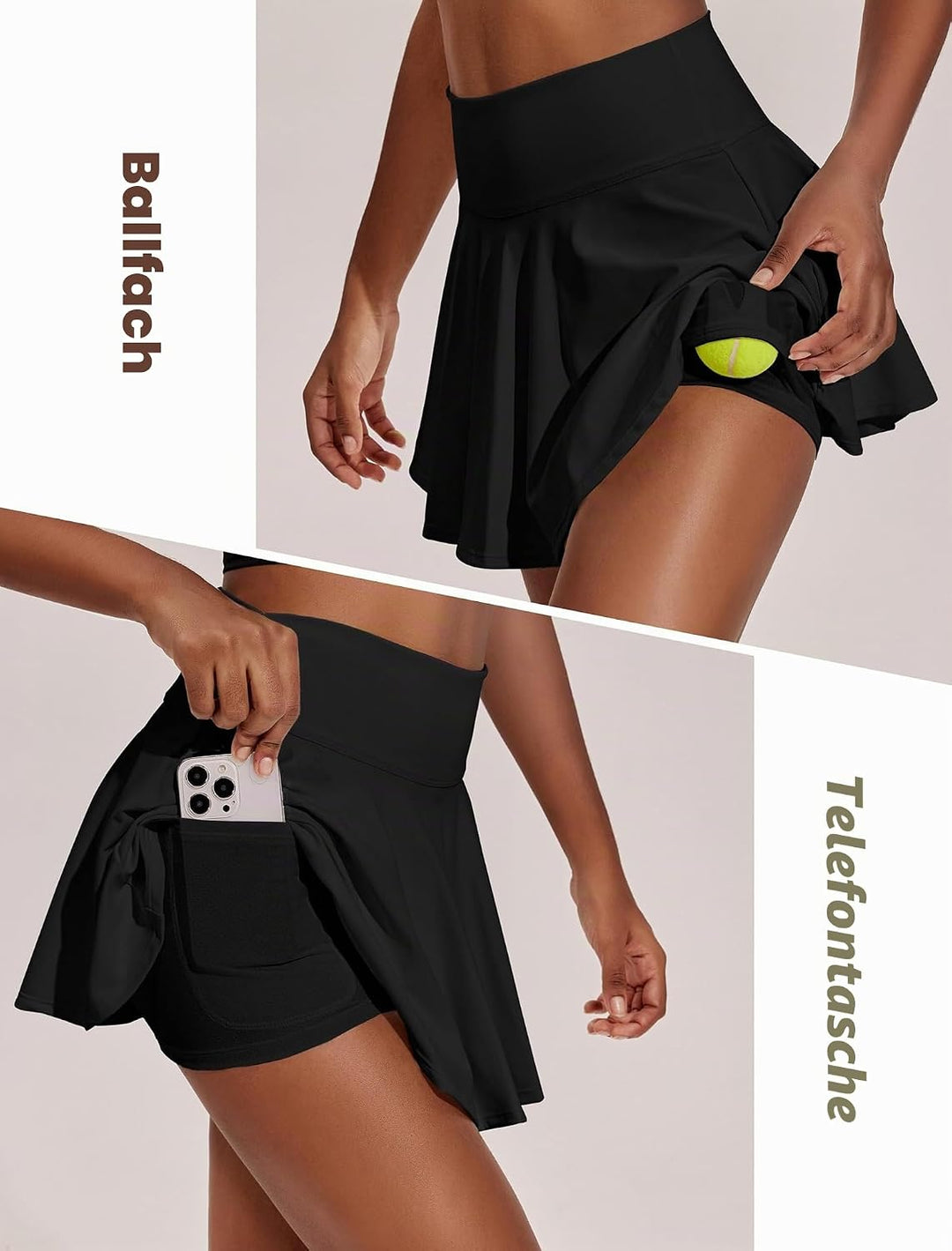PINSPARK Damen Plissiert Tennis Skort hohe Taille mit Innen-Shorts Taschen | Weiches elastisches Mat