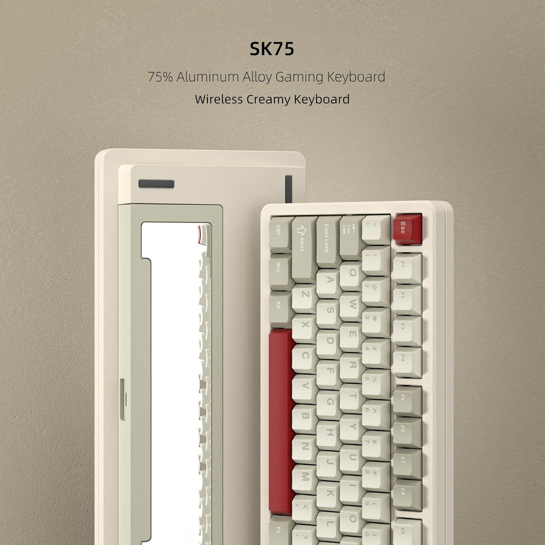 LQXQ SK75 75% Aluminium Wireless Mechanical Tastatur ANSI US, Pre-lubed POM Switches RGB Creamy Gami