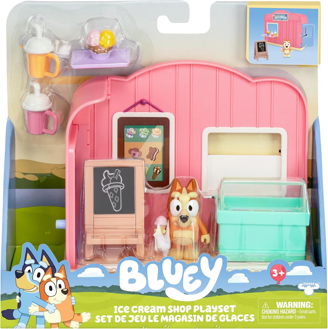 Bluey Mini-Spielsets, Bluey Eisdiele-Spielset, Enthält Bingo-Figur mit beweglichen Gelenken und Zube