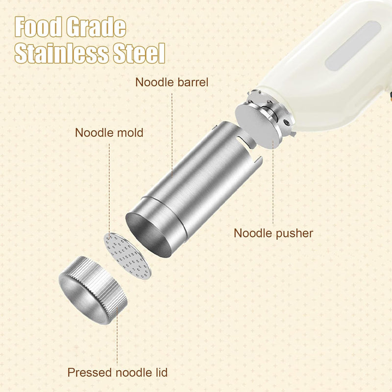 Hand Nudelmaschine Elektrische, Handpresse mit 5 Modi, 1500mAh Spaghettieispresse,Edelstahl-Nudelmas