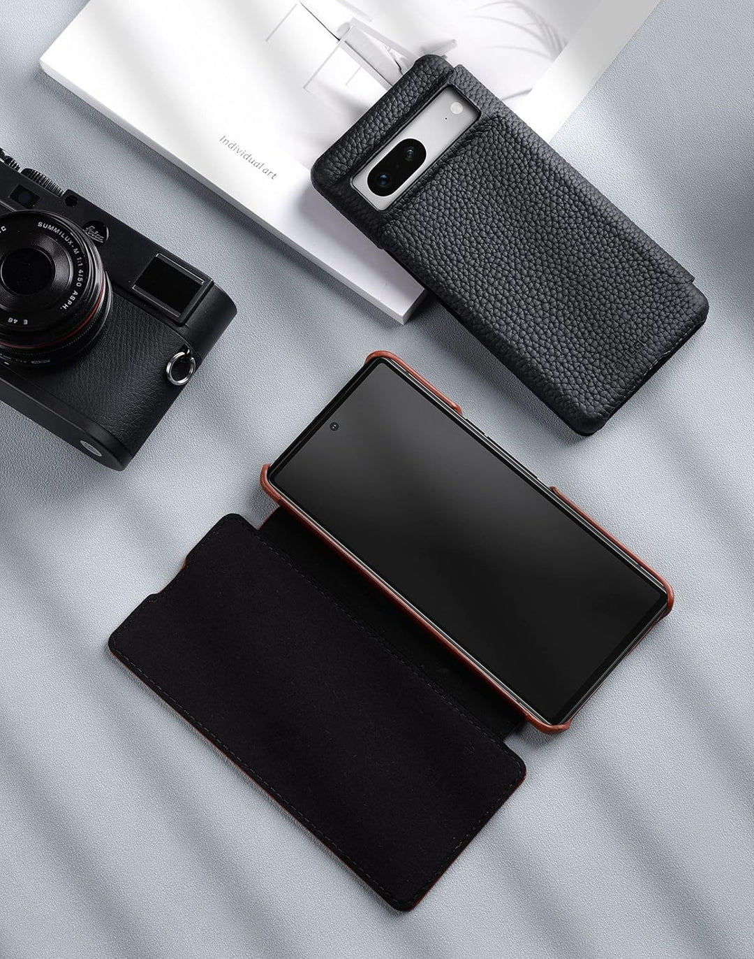 STILGUT Book Case kompatibel mit Google Pixel 7 Hülle aus Leder, Lederhülle, Klapphülle, Handyhülle