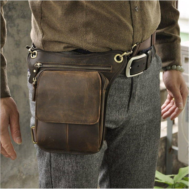 Le'aokuu Herren Echtes Leder Tasche Beinbeutel Beintasche Aussenbeintasche Hüfttasche Drop Leg Thigh