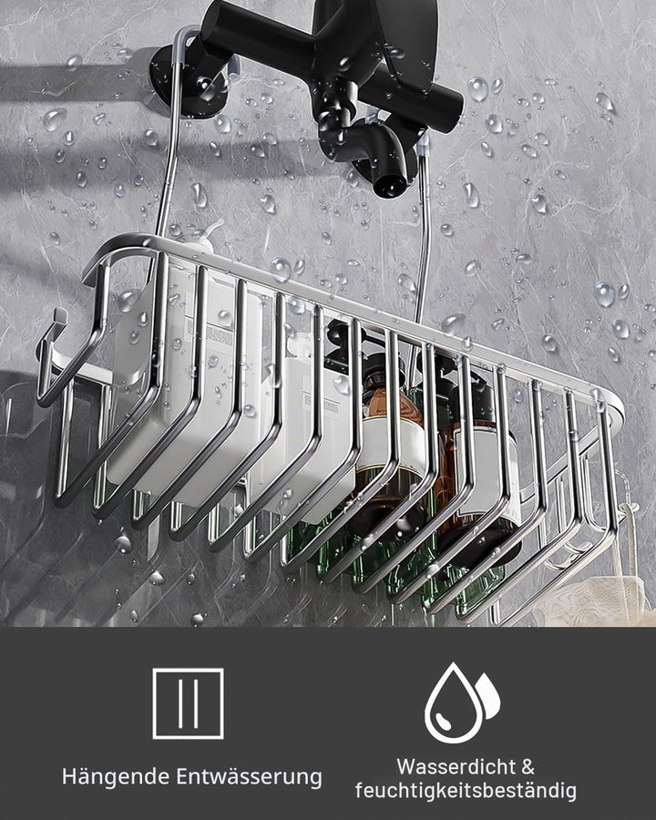 Duschablage ohne Bohren, Duschregal zum Hängen, Shampoo-Halterung, Aufhängen für Badezimmer Silber,