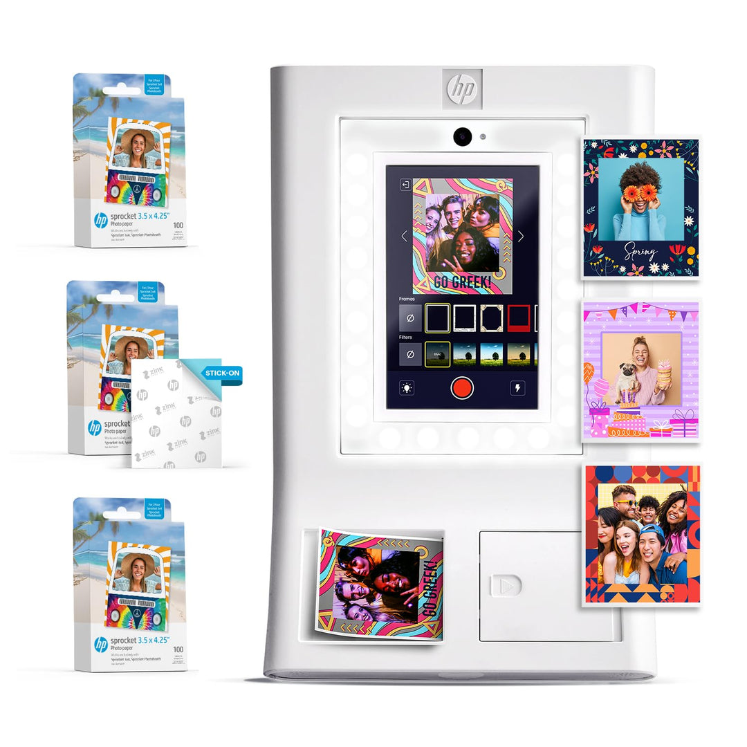 HP Sprocket Fotobox-Maschine Sofort-Farb-Fotodrucker (Weiss) Papier-Paket + Zink 3,5 x 4,25” Zink-Se