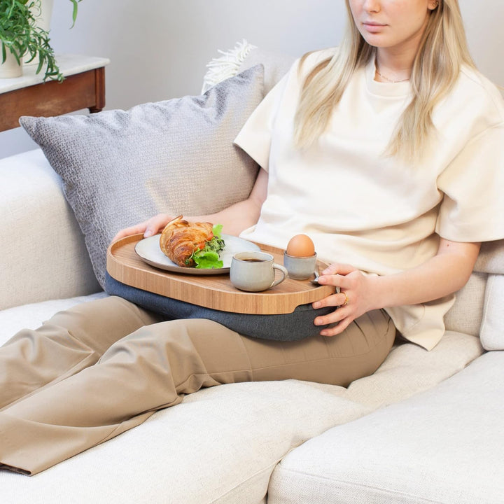 Knietablett mit Sitzsack-Kissen für Frühstück, Abendessen. Rrutschfestes Tablett. Abnehmbarer und wa