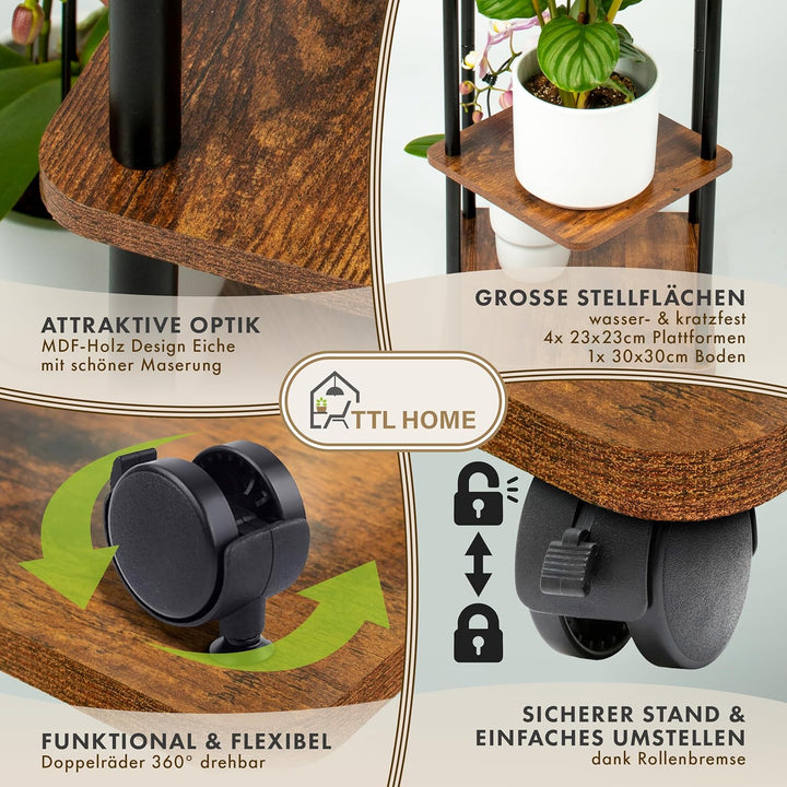 Pflanzenregal TOWER mit Rollen 5 Etagen - Blumenregal 112 cm hoch für Wohnzimmer - Design Pflanzenst