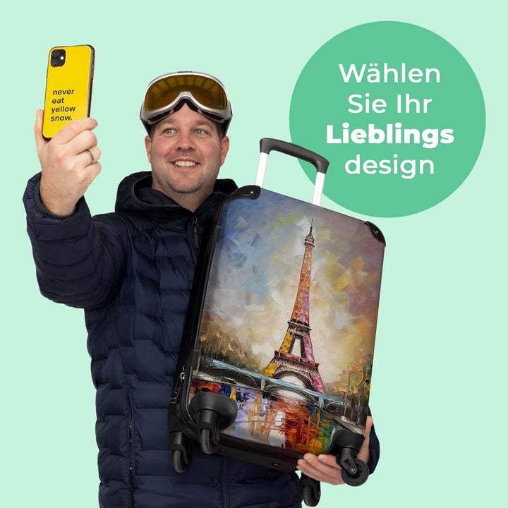 Koffer gross Trolley Rollkoffer Reisekoffer mit 4 Rollen Fotokoffer - Eiffelturm - Ölgemälde - Paris