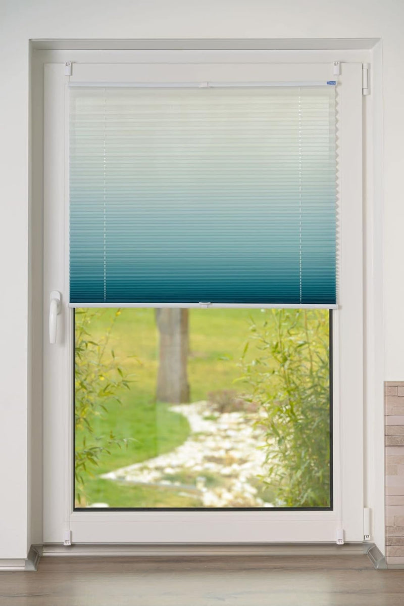 K-home Klemmfix-Plissee Farbverlauf, Polyester, Petrol, 35 x 130 cm 35 x 130 cm Petrol, 35 x 130 cm
