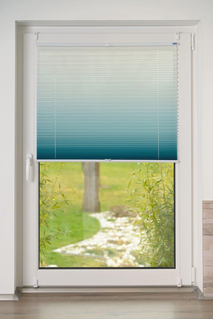 K-home Klemmfix-Plissee Farbverlauf, Polyester, Petrol, 80 x 130 cm 80 x 130 cm Petrol, 80 x 130 cm