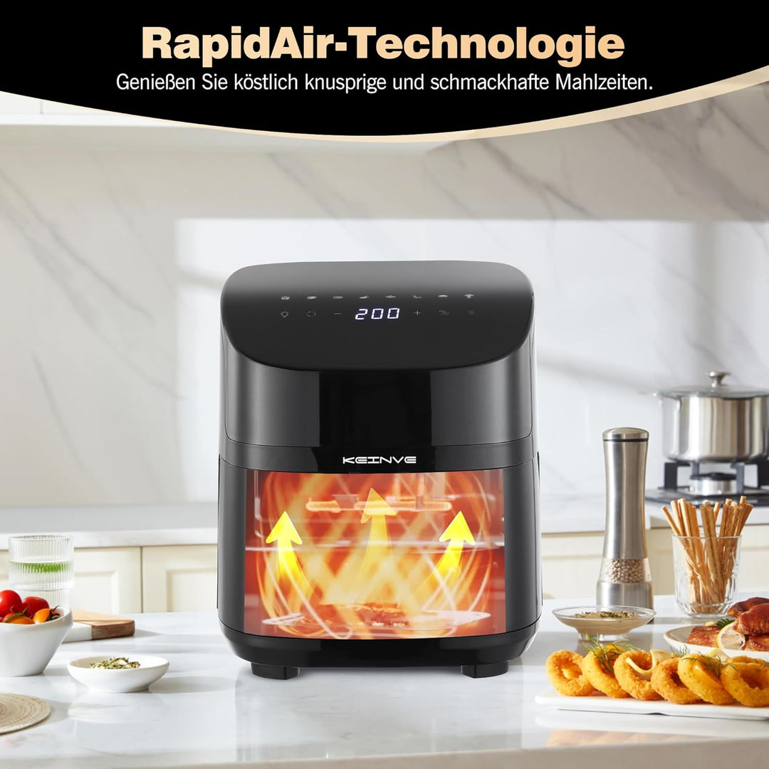 Airfryer Heissluftfritteuse, 8-in-1 Air Fryer XXL 5L, Heissluftfritteuse mit Sichtfenster & Shake-Re