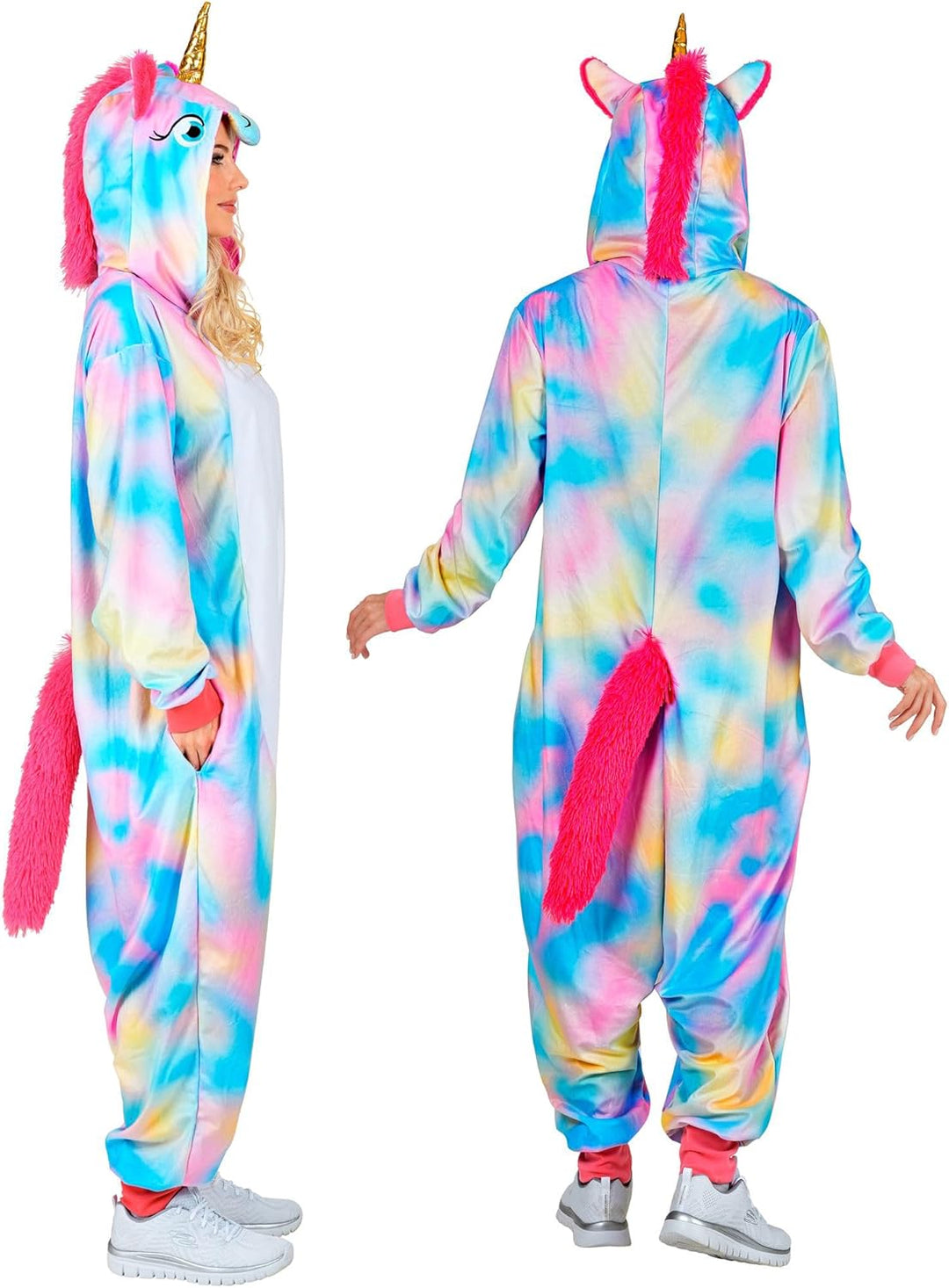 W WIDMANN MILANO Party Fashion - Tier Overall für Erwachsene, weicher Plüsch Jumpsuit mit Kapuze, Ti