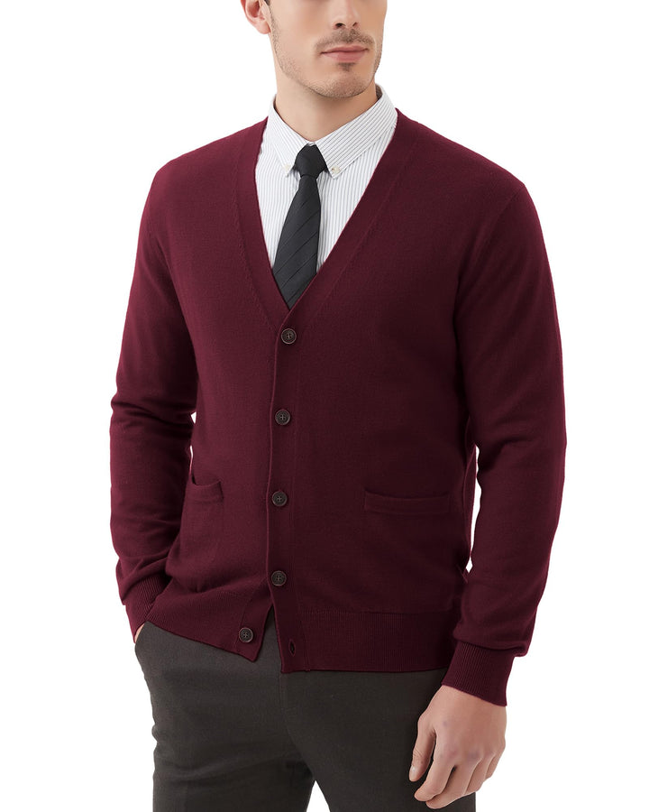 Kallspin Herren Strickjacke aus Wollmischung V-Ausschnitt Cardigan mit Knopfverschluss und Taschen B
