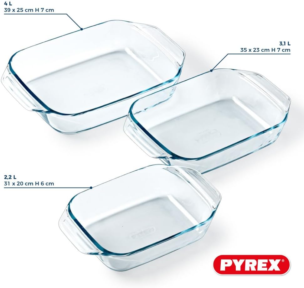 Pyrex 8023510, Set aus 3 Auflaufformen aus Glas – Borosilikatglas