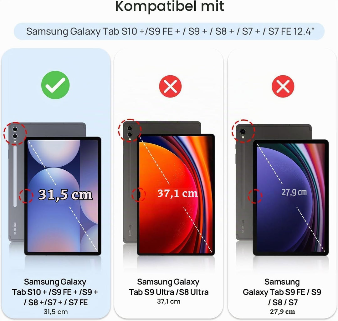 Gerutek Hülle für Samsung Galaxy Tab S7 FE/Tab S8 Plus/Tab S7 Plus 12,4 Zoll mit Displayschutz, Stos