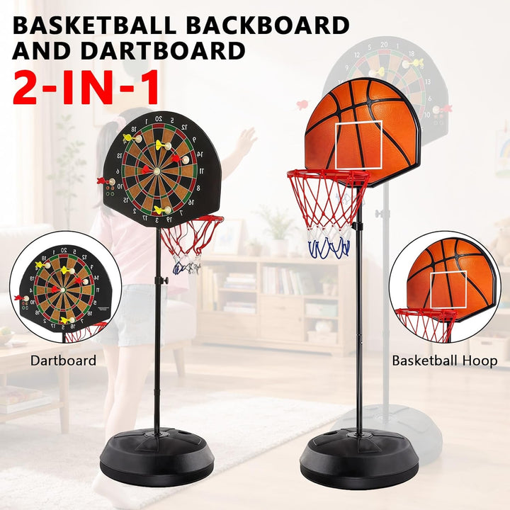 2 in 1 Basketballkorb Outdoor mit Dartscheibe Ständer, Basketballkorb Indoor Outdoor, Dartscheibe mi