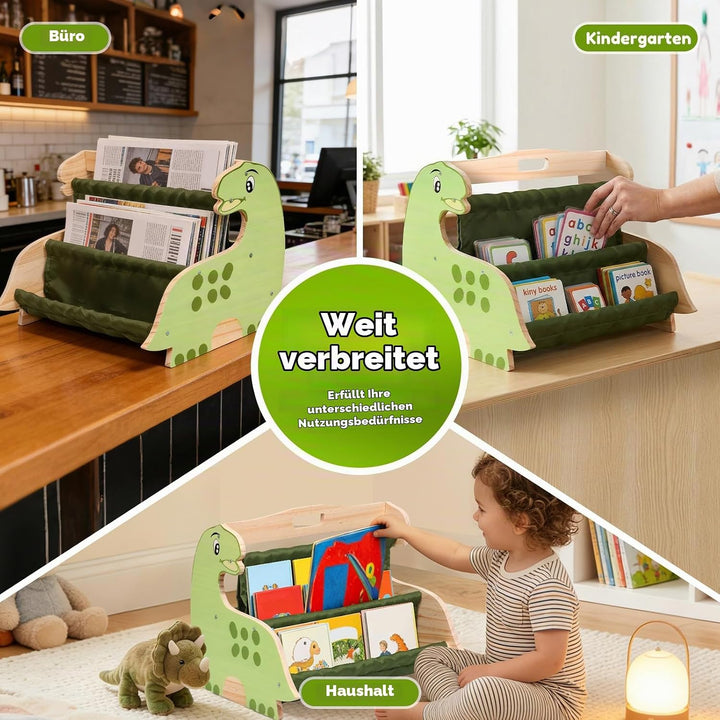 Kinder Bücherregal Holz,Montessori Kinderbücherregal,Doppelseitiges Holzregal mit Robusten Canvas Ta